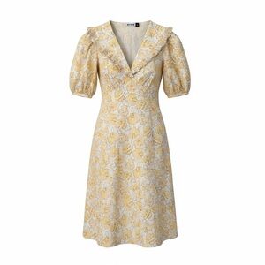 RIXO Yellow and Cream Floral Midi Dress
